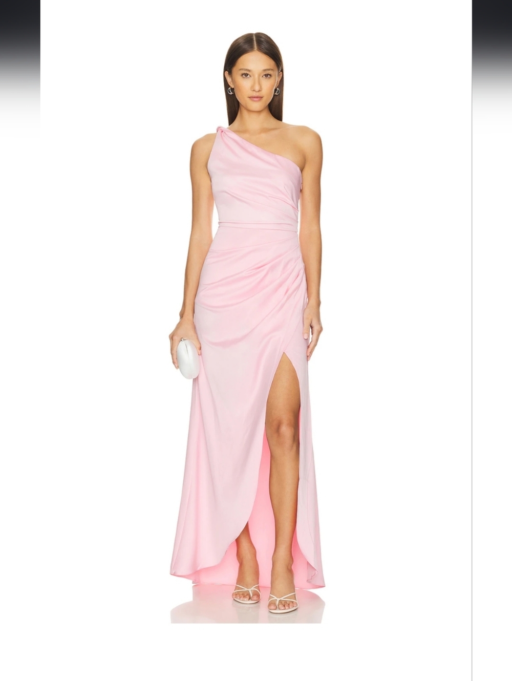 Elliatt Blush One-Shoulder Gown with High Slit